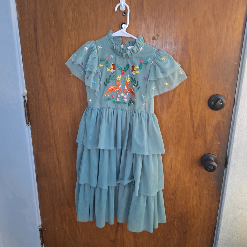 CCM Kids Dress in Soft Green with Embroidery